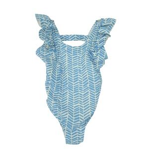 Vineyard Vines Toddler Girls Ruffle Herringbone 1 Pc Swimsuit 4T Sky Blue White